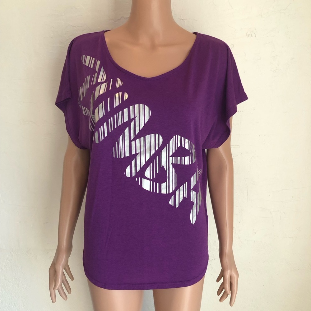 Zumba Fitness Purple Relaxed-Fit Shirt Women’s Size XS Short Sleeves Activewear